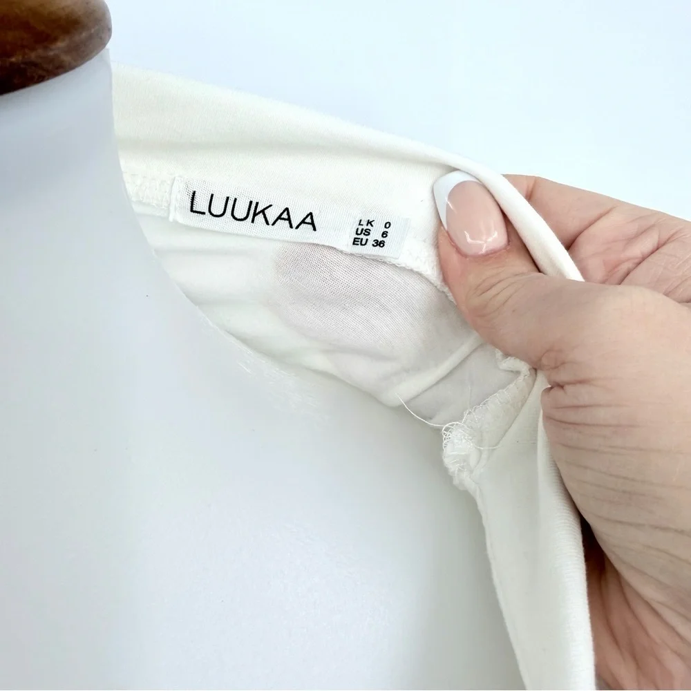 LUUKAA White Tiered Back Cotton Jersey Architectural Jacket